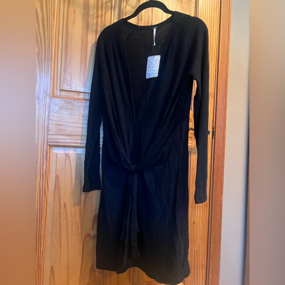 NWT Free People Ginger Cozy Tie Front Dress- Black
